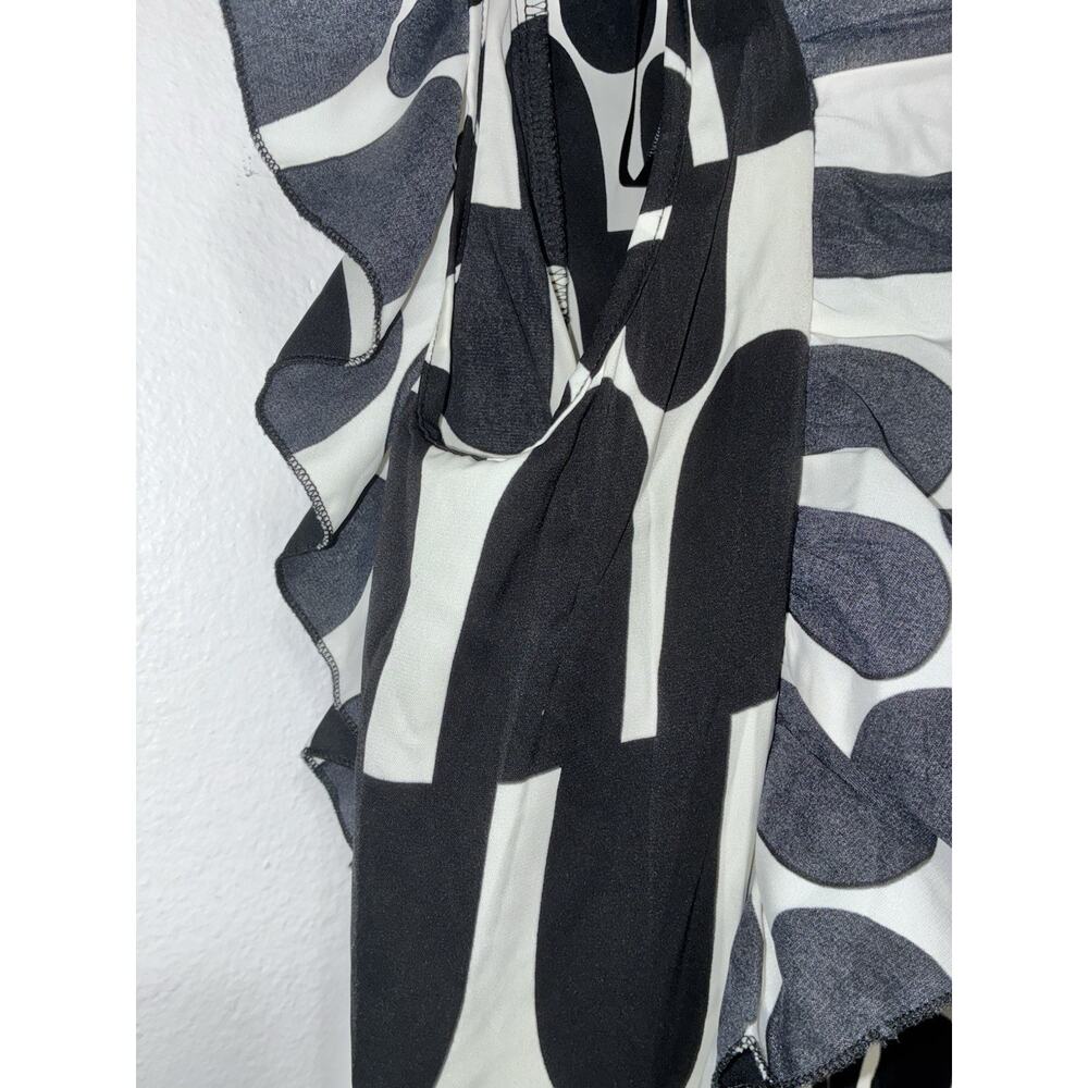 AX Paris Dress 14 Abstract Black Off White Large Slit Front Button Up - Picture 8 of 12
